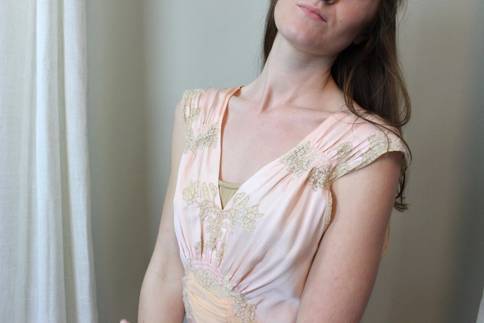 1930s RAYON BIAS cut applique chiffon slip dress nightgown small | new spring