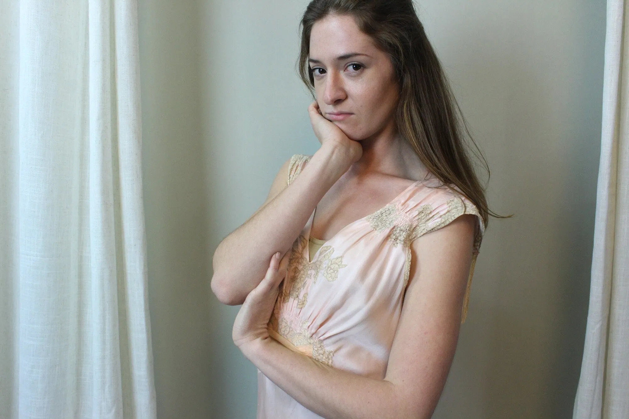 1930s RAYON BIAS cut applique chiffon slip dress nightgown small | new spring