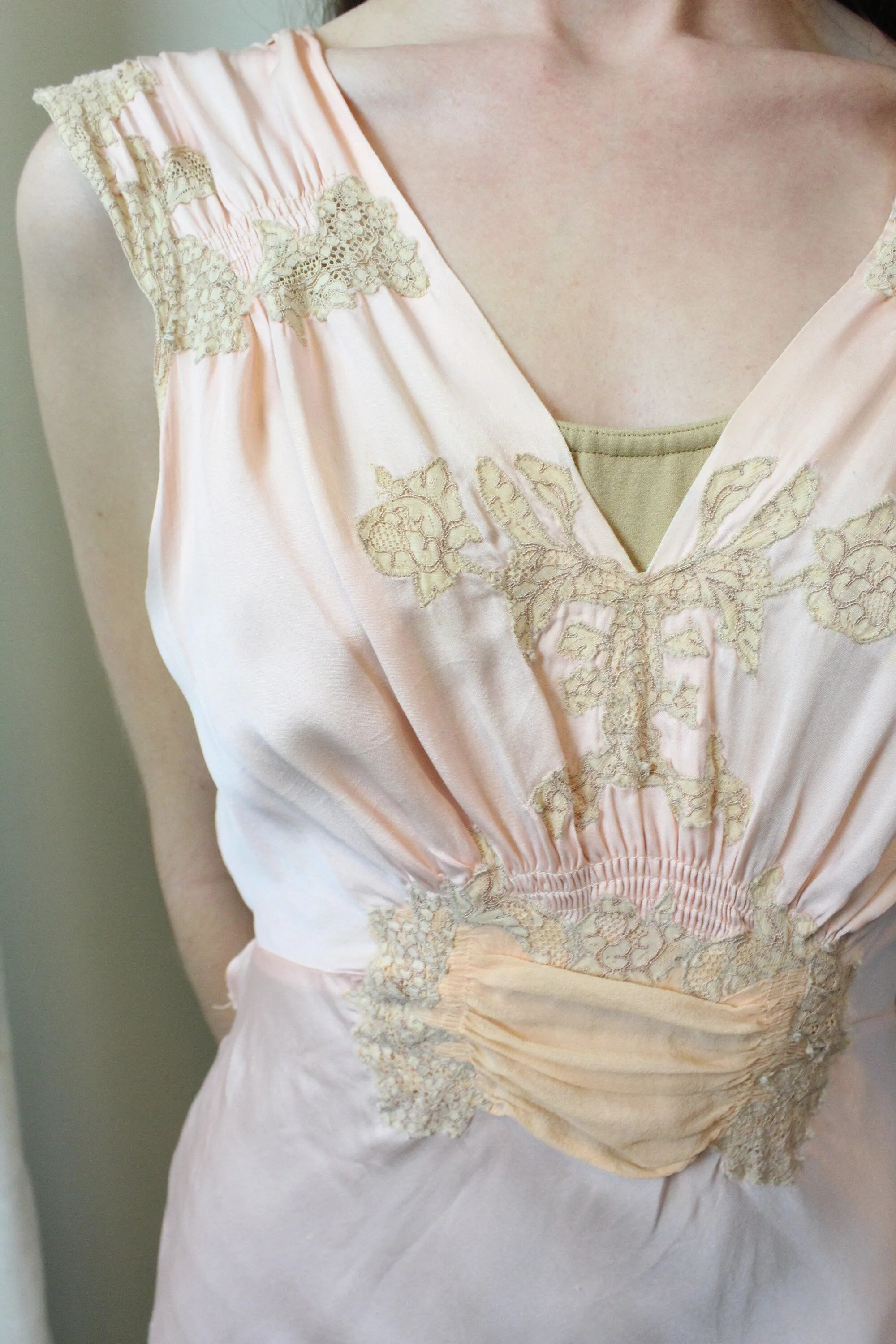 1930s RAYON BIAS cut applique chiffon slip dress nightgown small | new spring