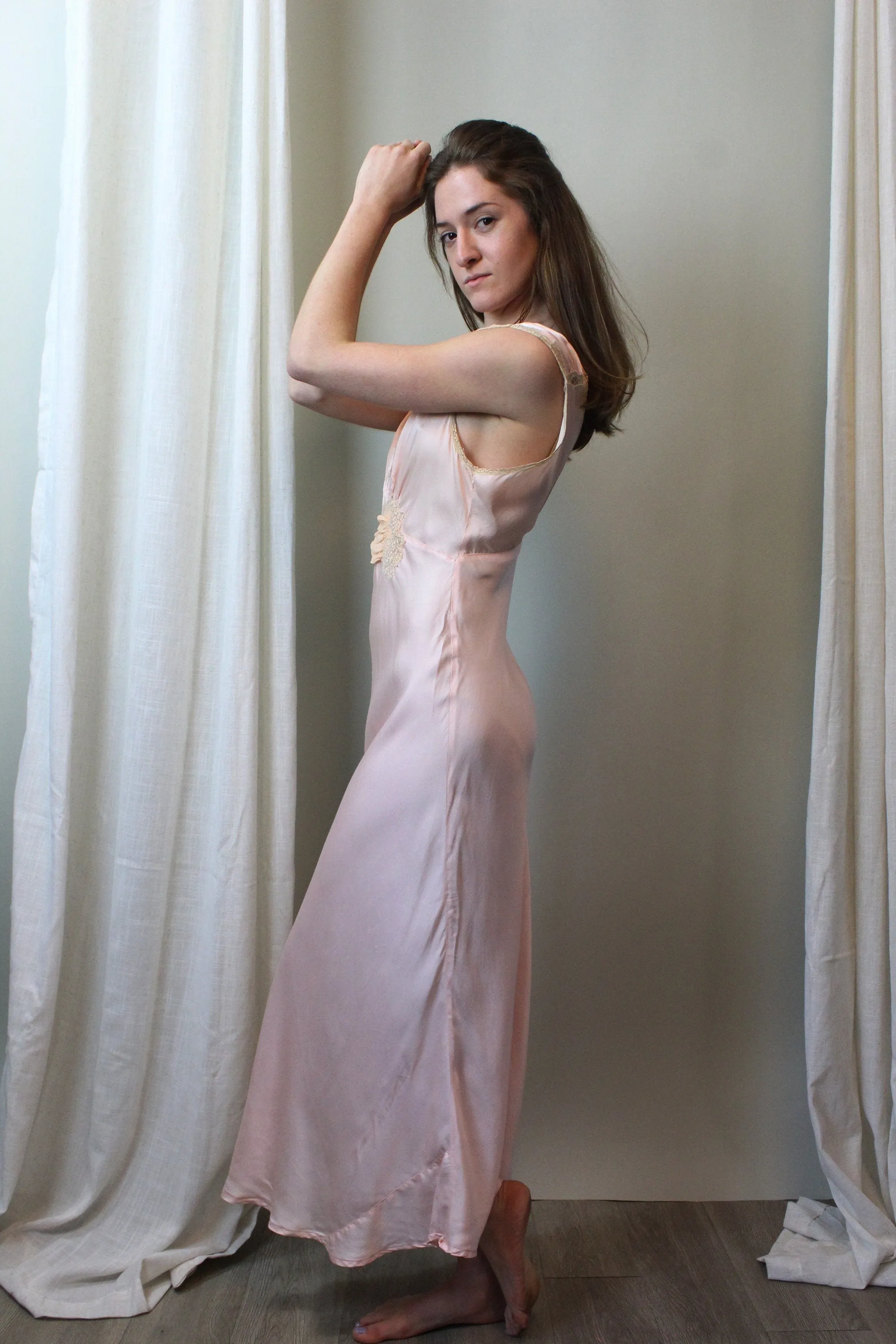 1930s RAYON BIAS cut applique chiffon slip dress nightgown small | new spring