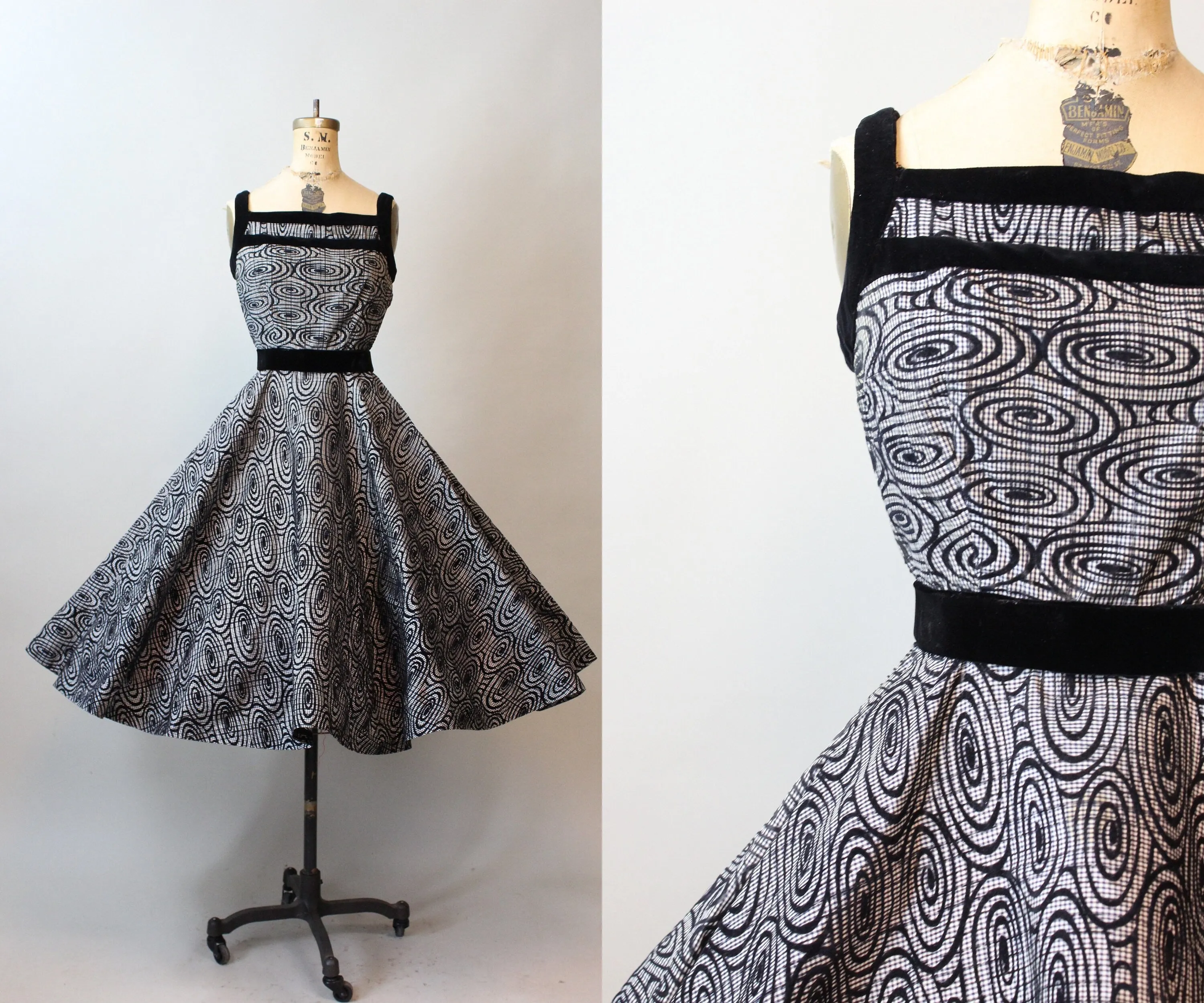 1950s JOHNNYE JUNIOR flocked dress xs | new fall winter