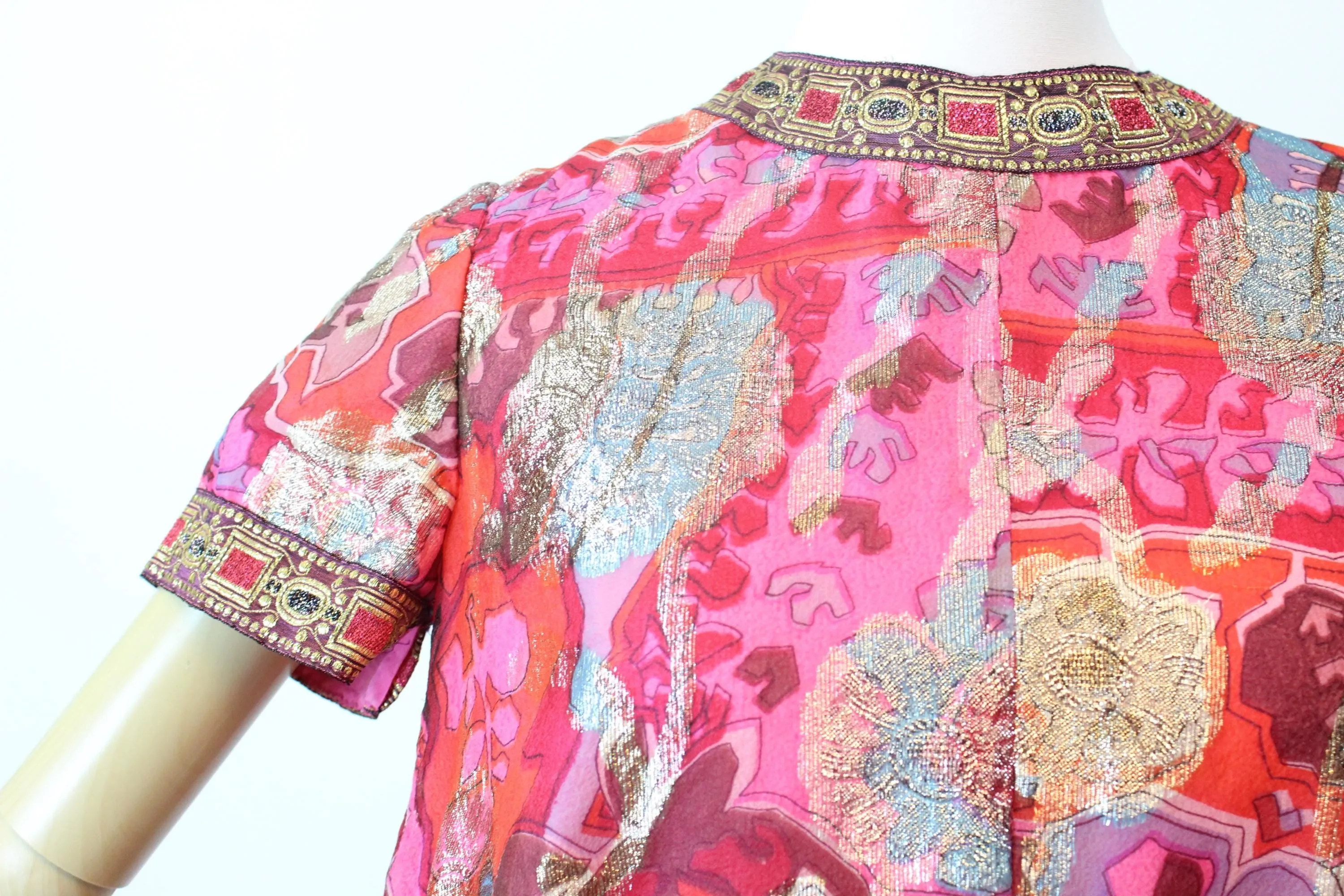 1960s B. COHEN LUREX metallic gown caftan dress medium | new fall winter