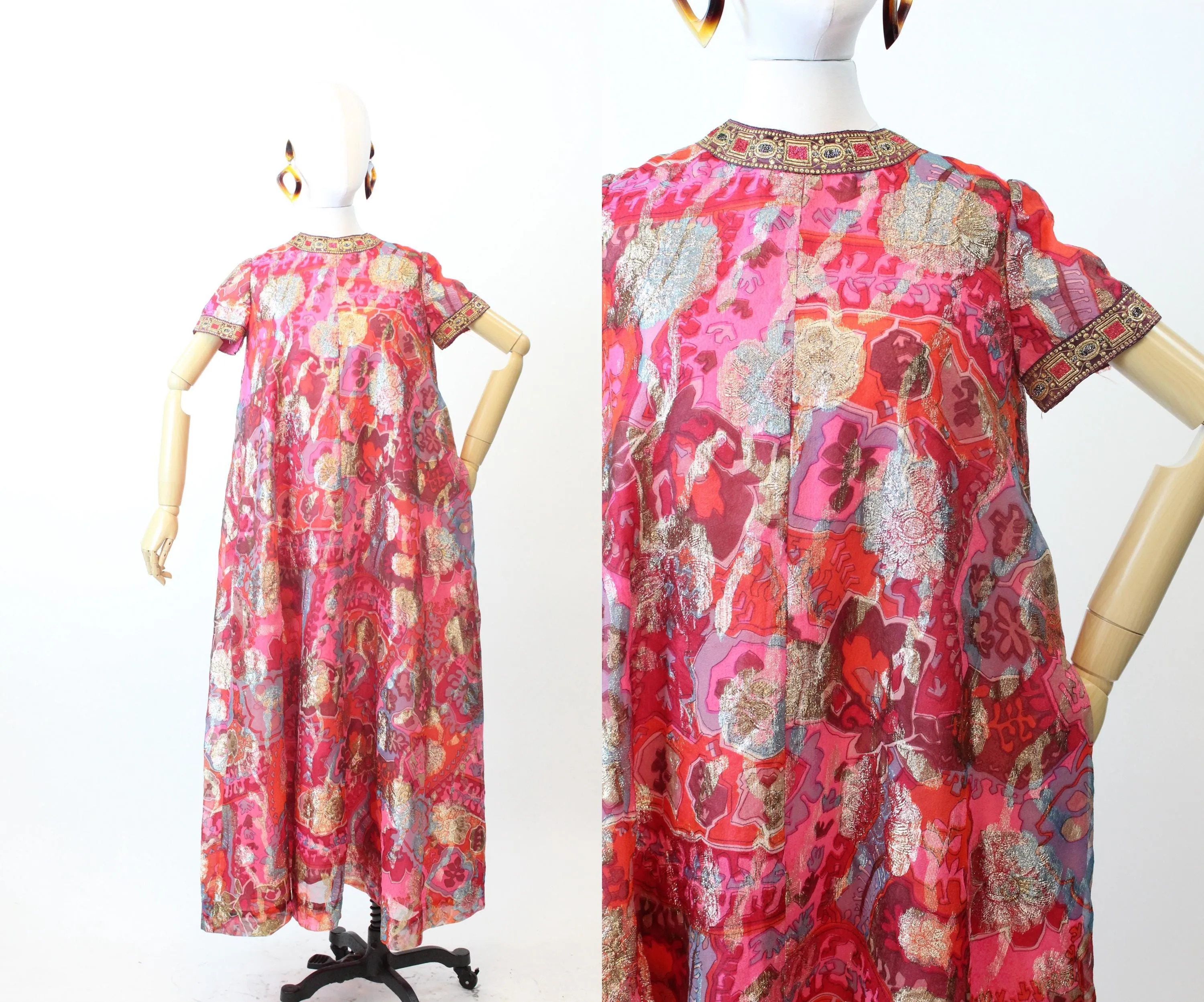 1960s B. COHEN LUREX metallic gown caftan dress medium | new fall winter