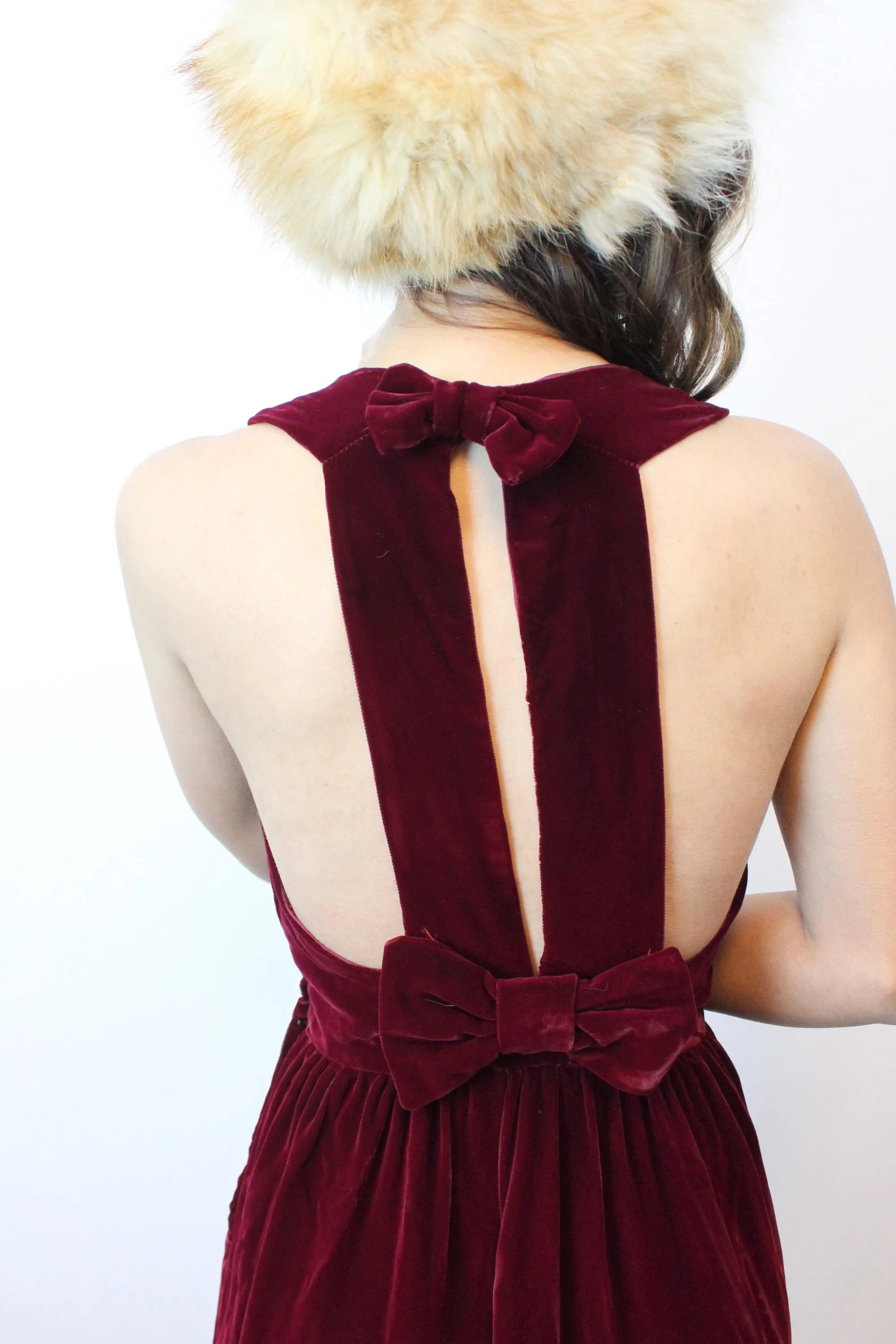 1960s WINE VELVET maxi dress OPEN back xs | new fall winter