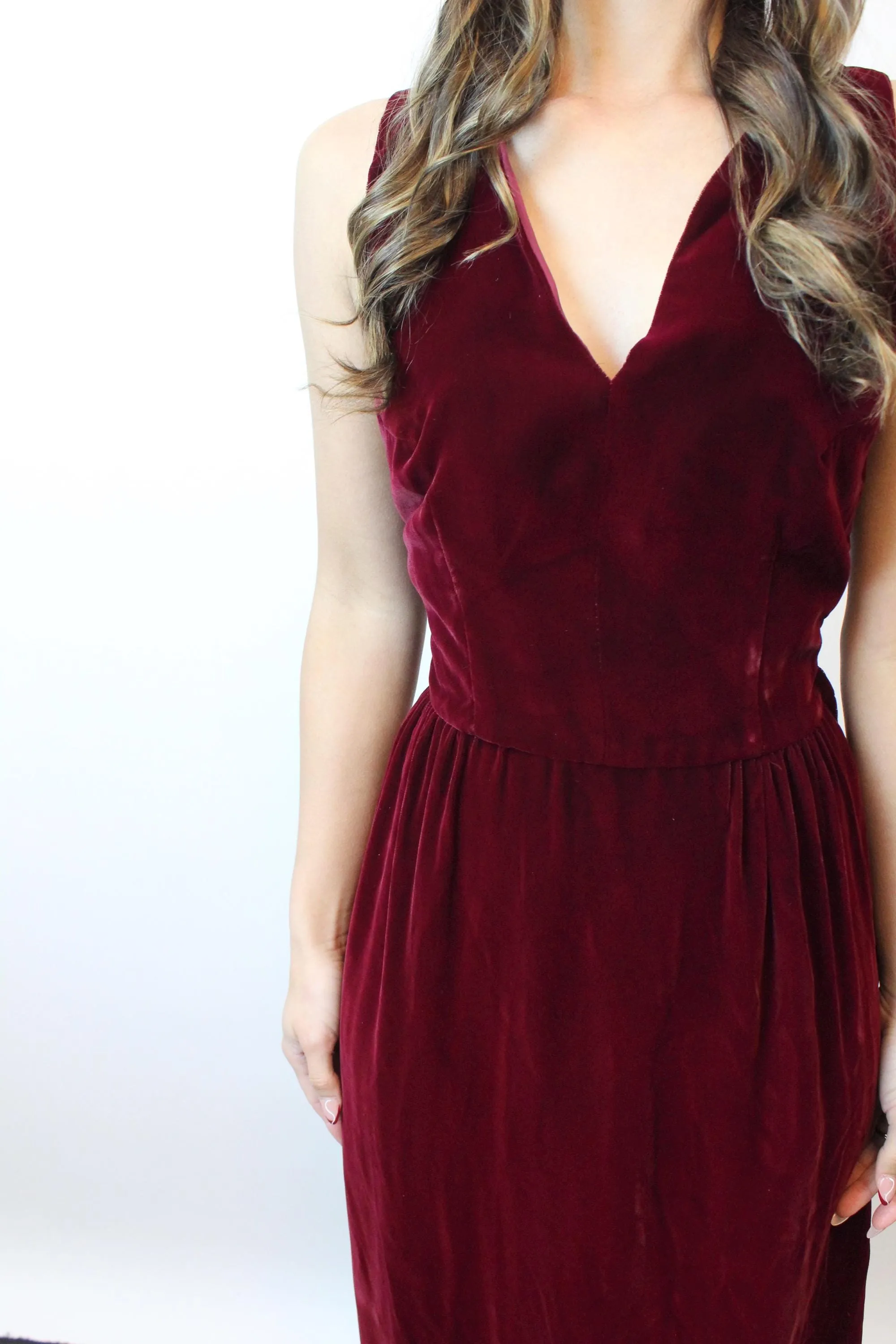 1960s WINE VELVET maxi dress OPEN back xs | new fall winter