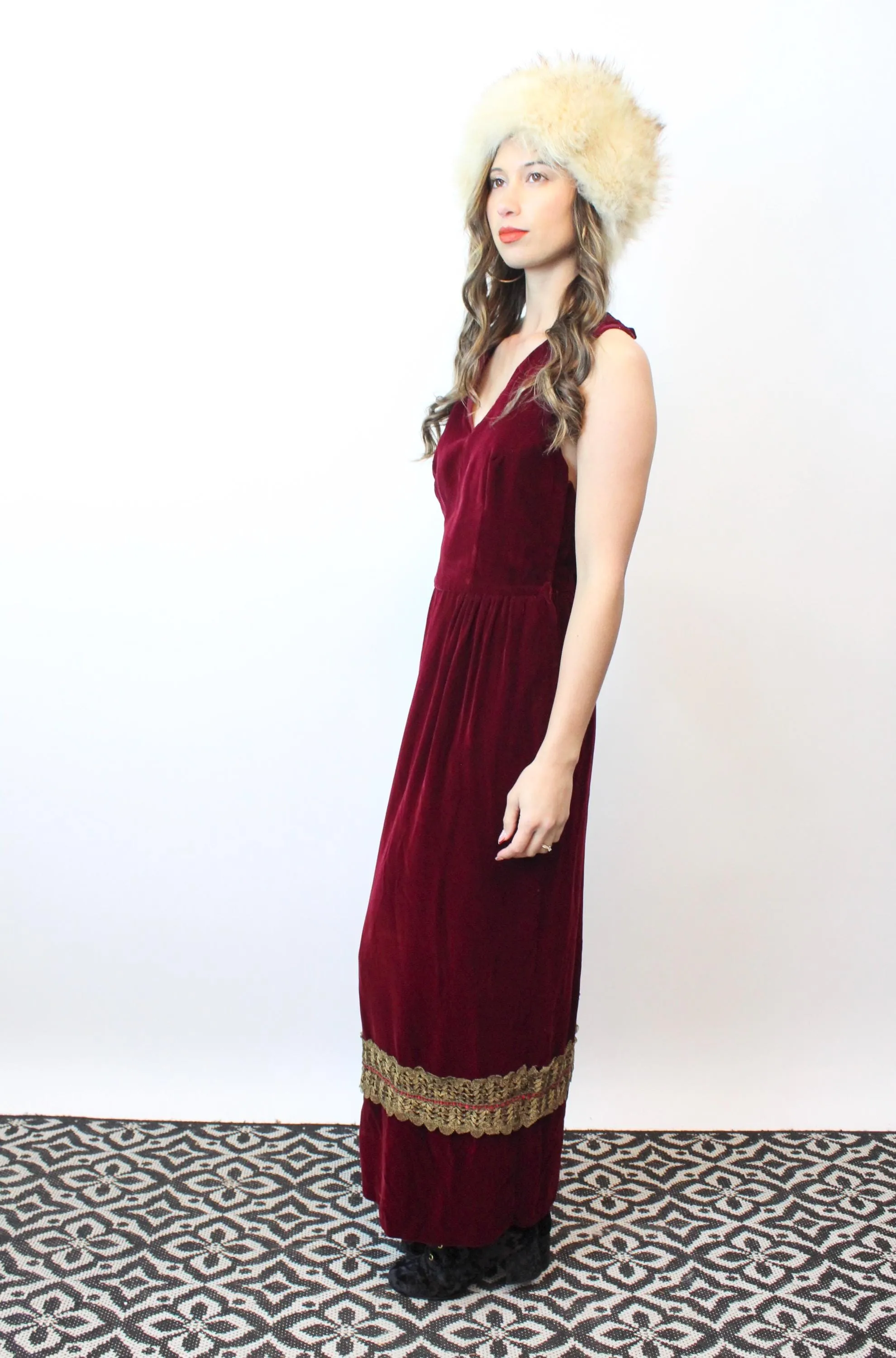 1960s WINE VELVET maxi dress OPEN back xs | new fall winter