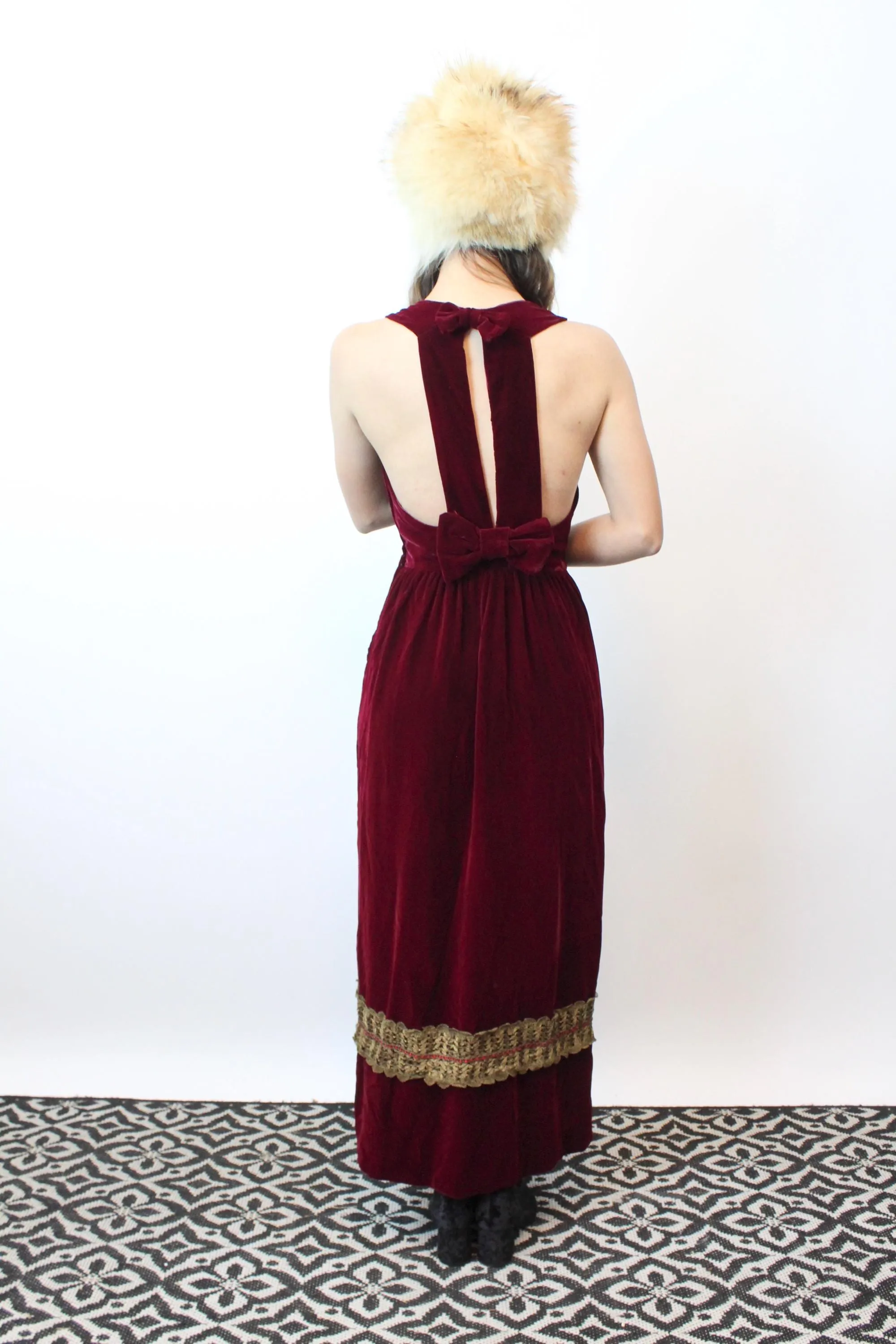 1960s WINE VELVET maxi dress OPEN back xs | new fall winter