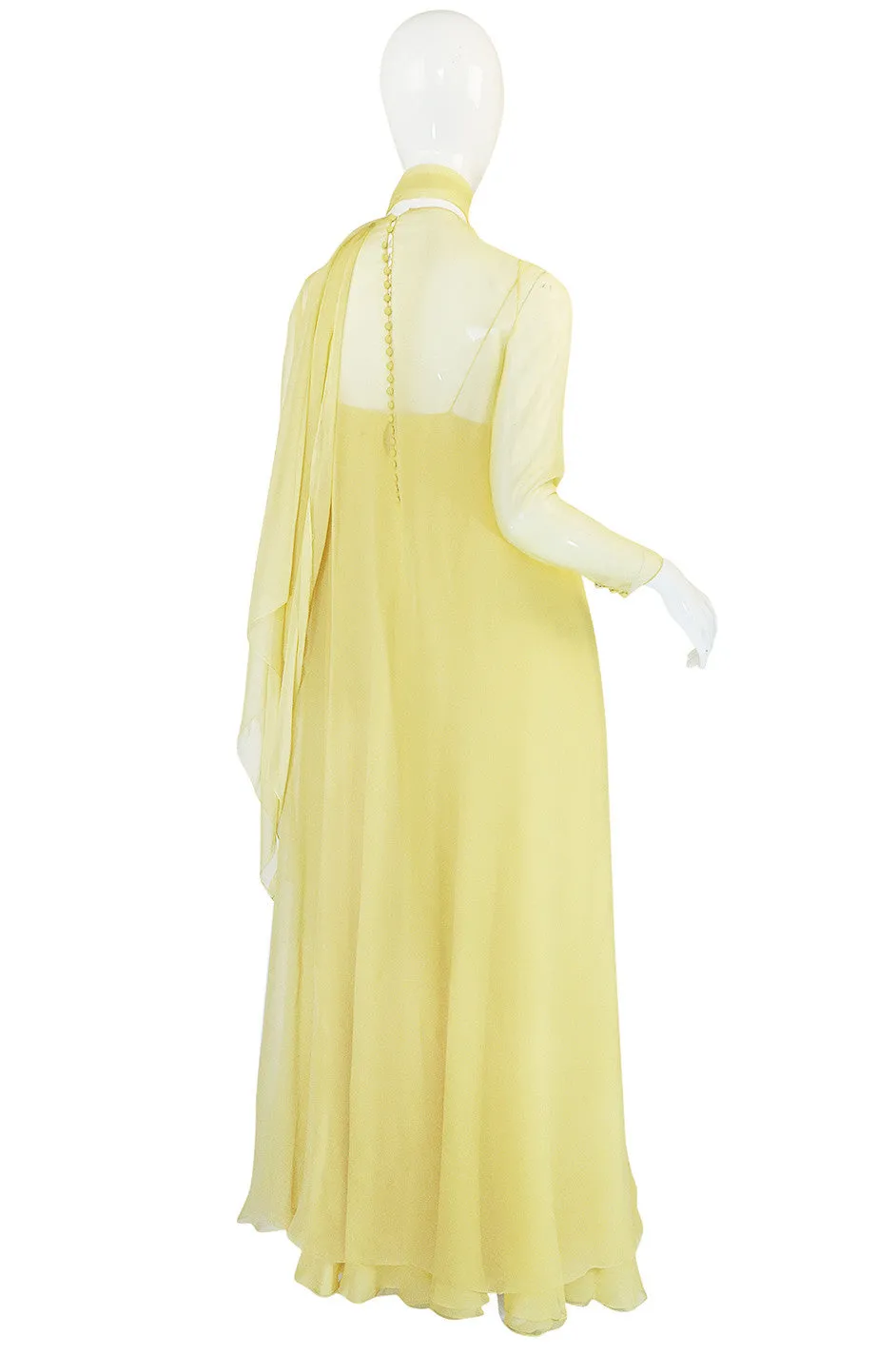 1970s Yellow Silk Chiffon Stavropoulos Caftan Dress