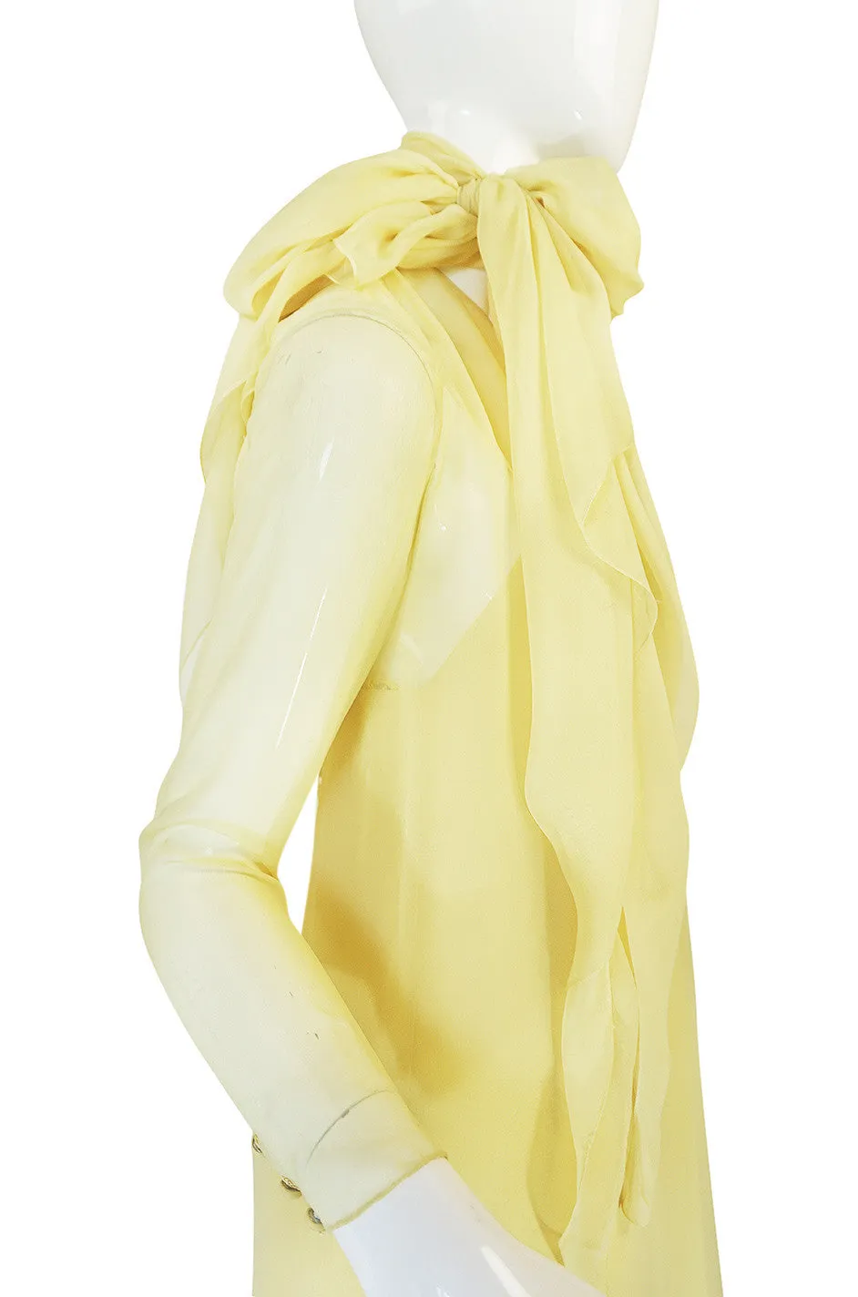 1970s Yellow Silk Chiffon Stavropoulos Caftan Dress