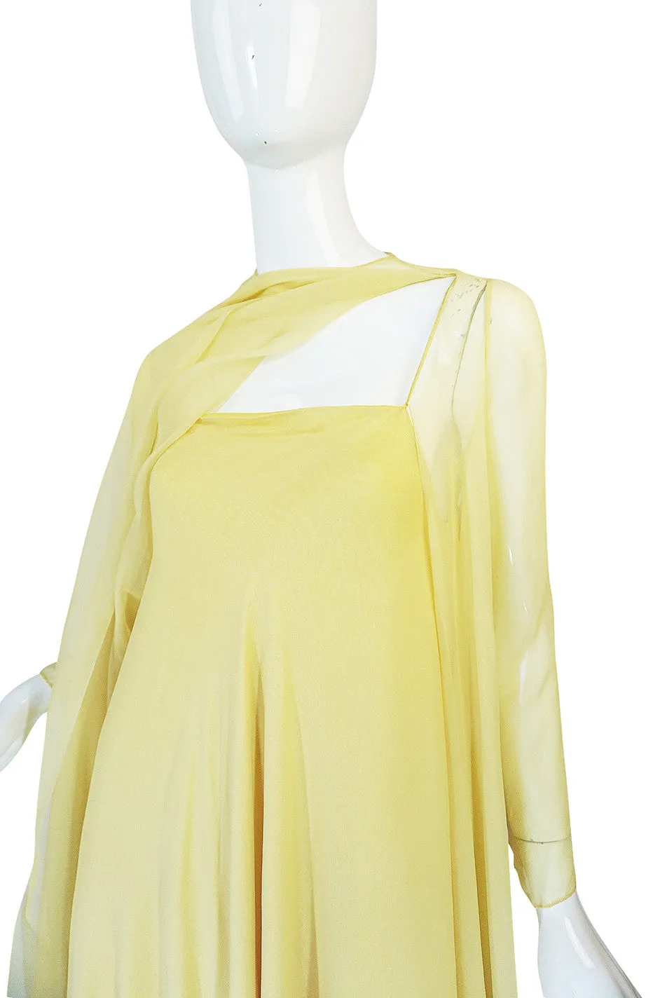 1970s Yellow Silk Chiffon Stavropoulos Caftan Dress