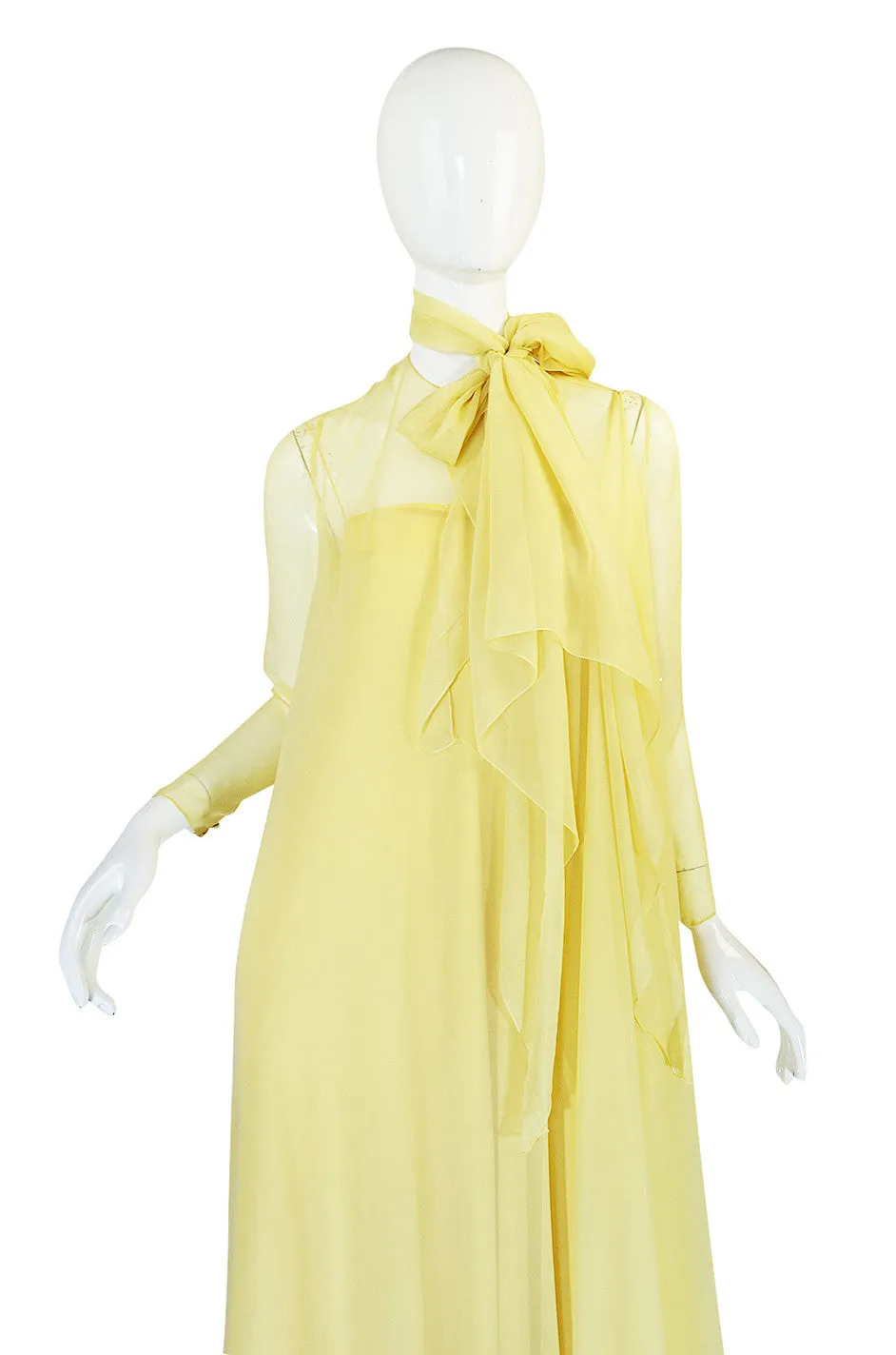 1970s Yellow Silk Chiffon Stavropoulos Caftan Dress