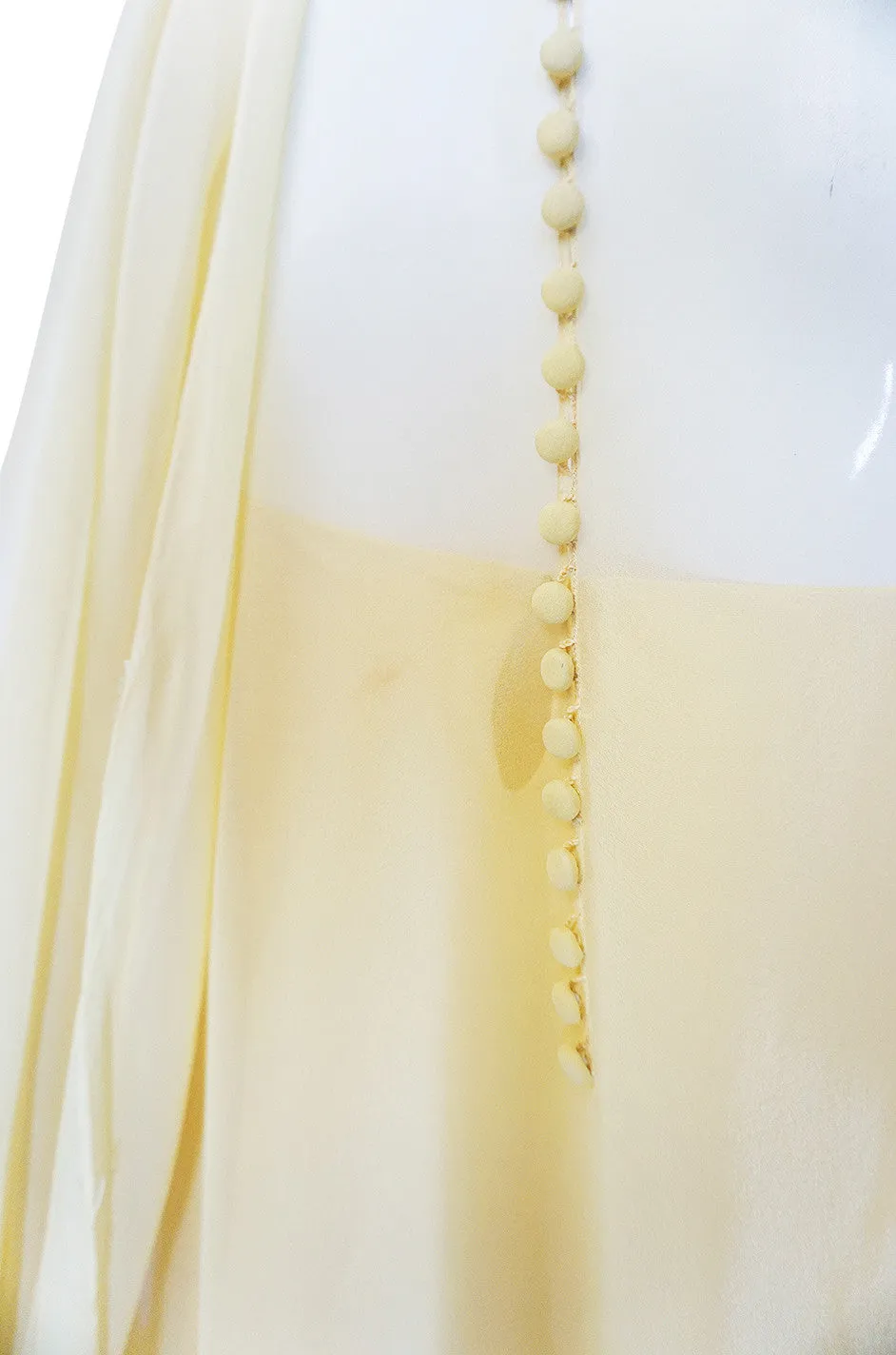 1970s Yellow Silk Chiffon Stavropoulos Caftan Dress