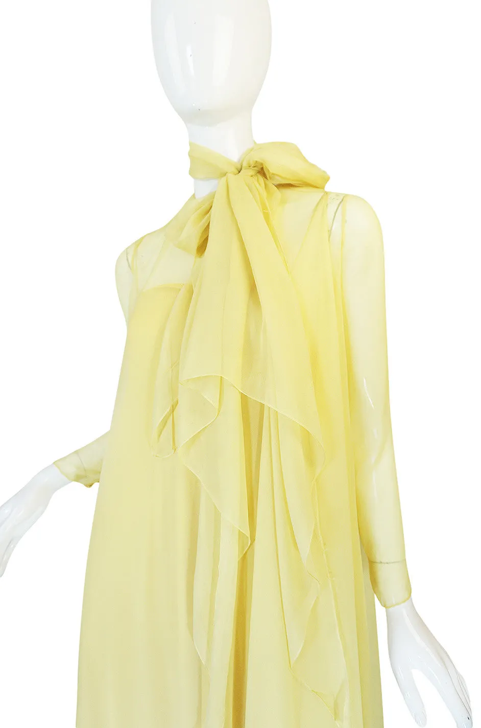 1970s Yellow Silk Chiffon Stavropoulos Caftan Dress