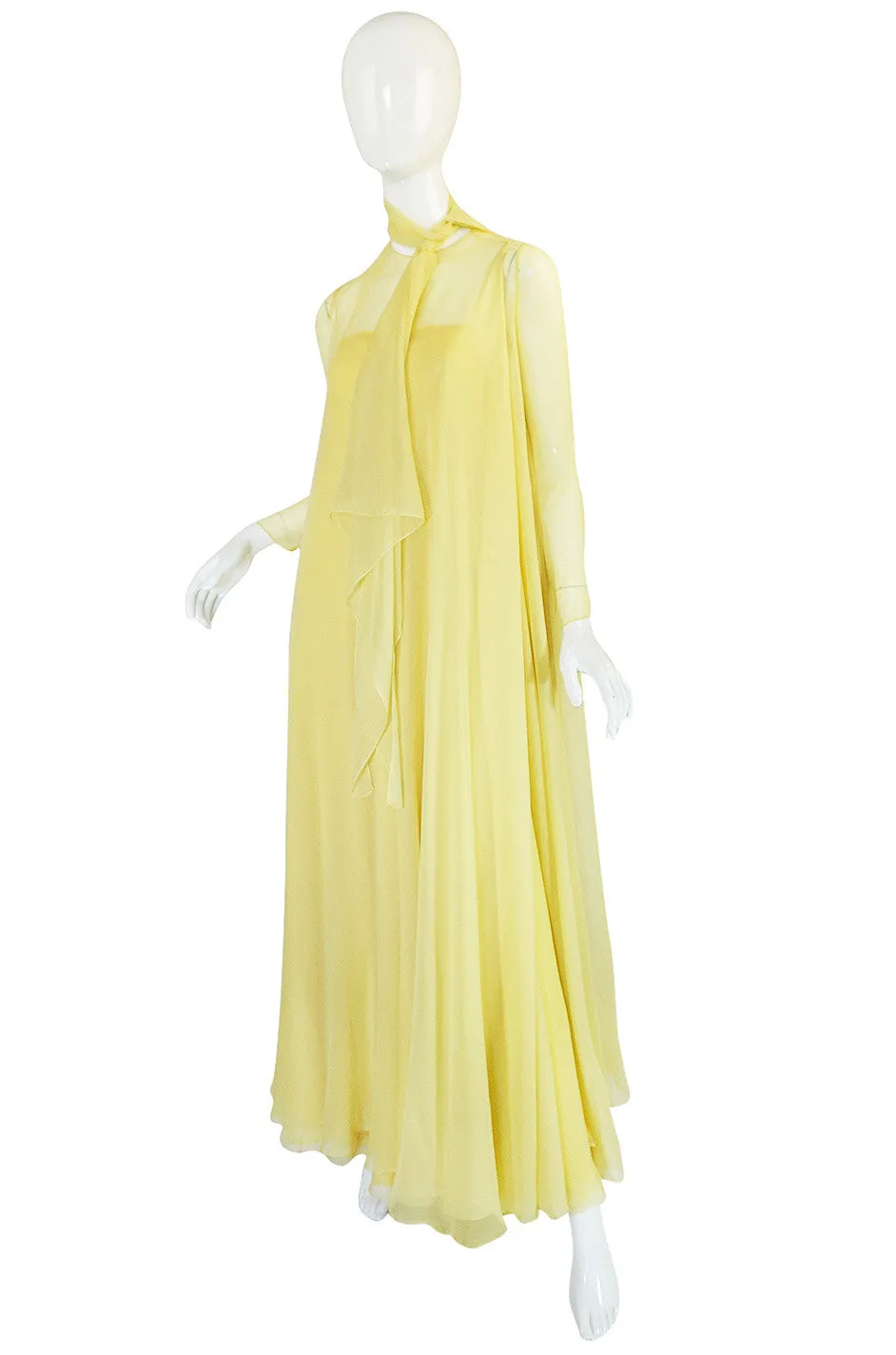 1970s Yellow Silk Chiffon Stavropoulos Caftan Dress