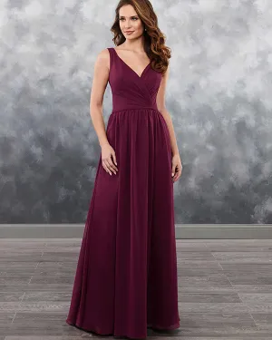 2019 Elegant Dark Burgundy Chiffon Bridesmaid Dresses V-Neck Party Gowns Long