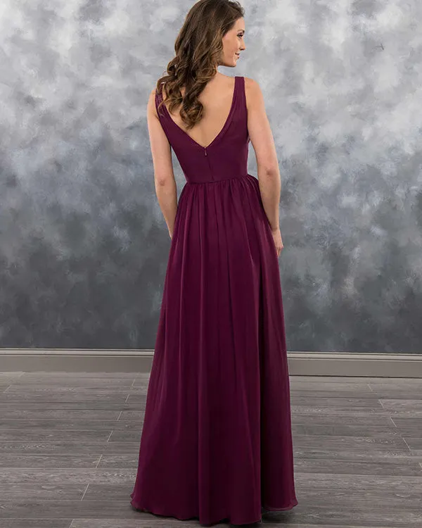 2019 Elegant Dark Burgundy Chiffon Bridesmaid Dresses V-Neck Party Gowns Long