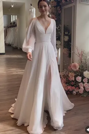 2023 Summer Chiffon Wedding Gowns Long Sleeves