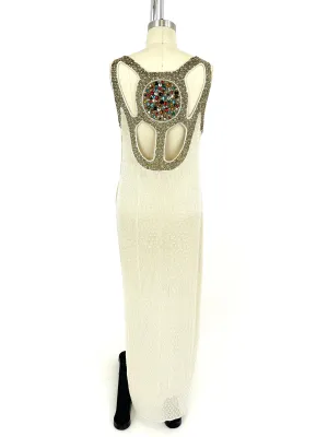 70s Metamorphosis Scarab Beaded Gown