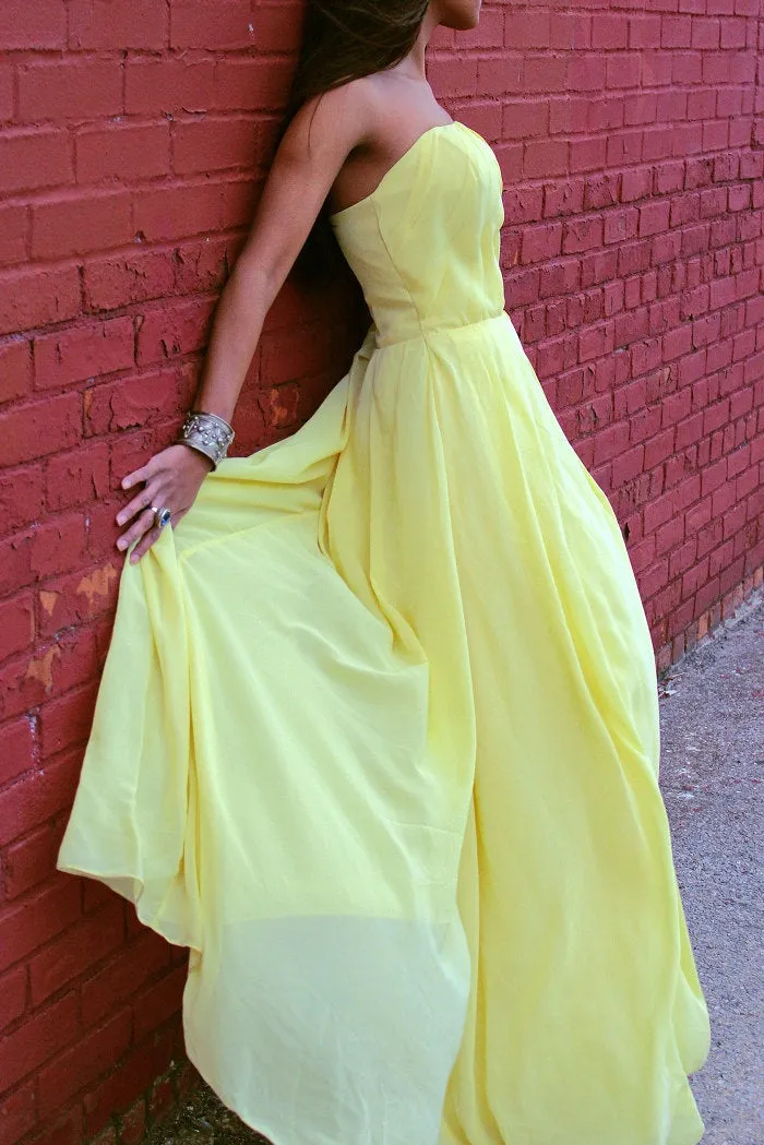 A-line Strapless Floor Length  Chiffon Sleeveless Glam Prom Dress