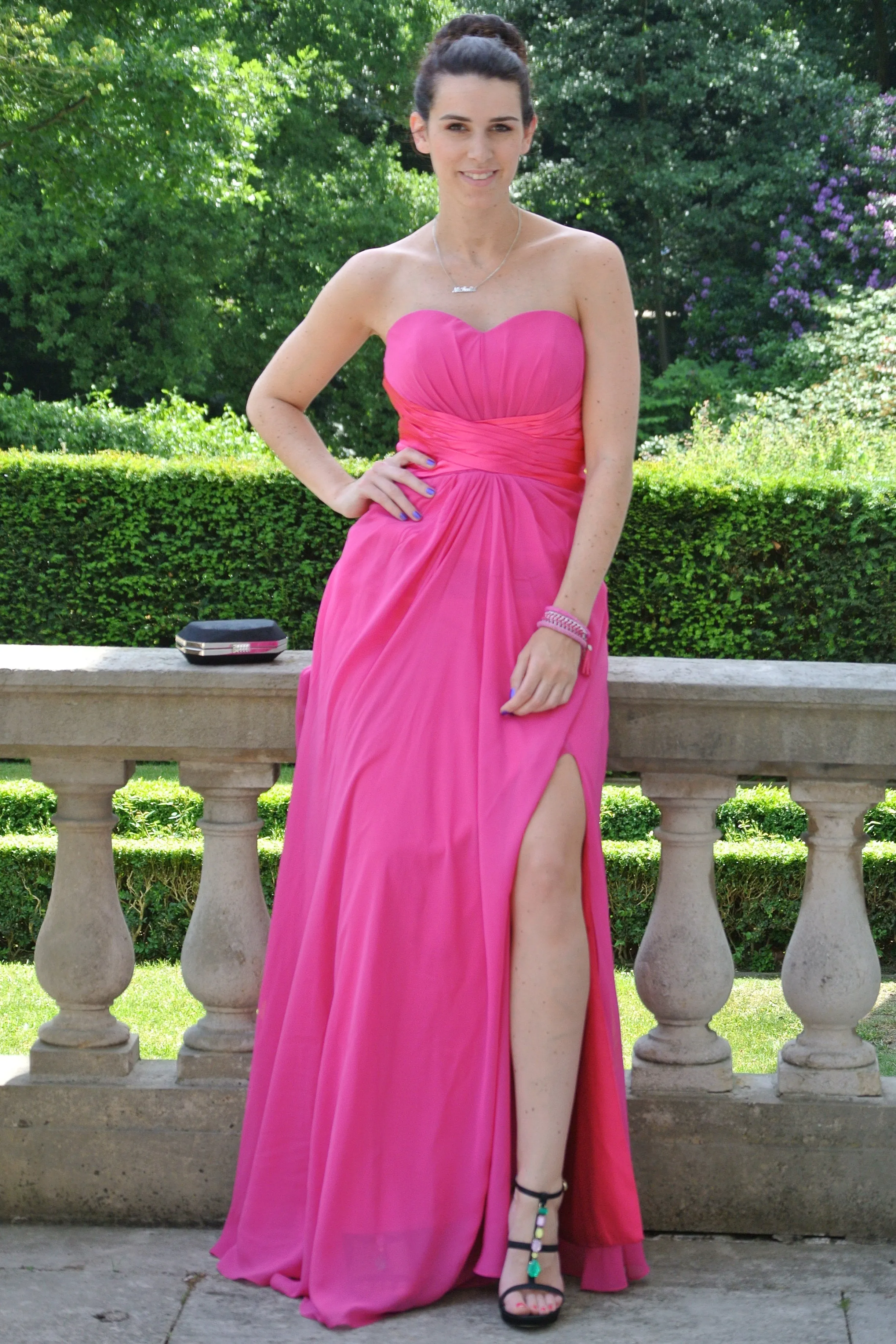 A-line Sweetheart Floor Length Chiffon Front Slit Backless Prom Dress