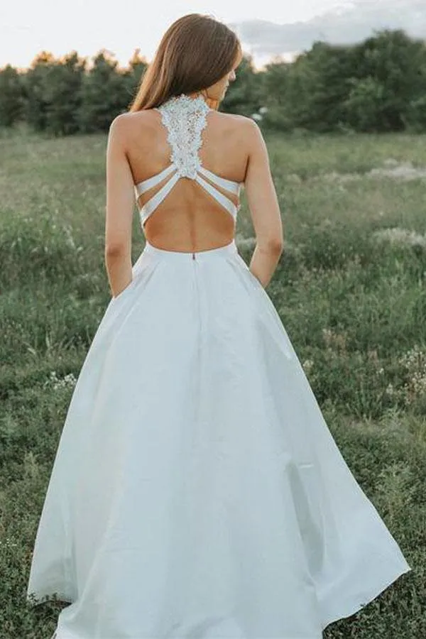 A-line Two Pieces Lace Top Wedding Dresses With Pockets, Bridal Gown, MW837