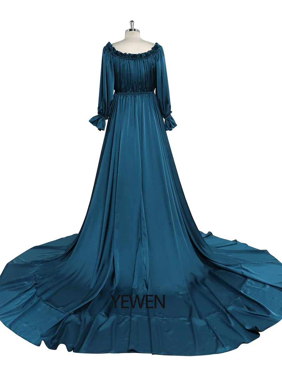 Adjustable Shoulder Full Sleeves Evening Dresses Long Beach Photography Dresses Baby Shower Dress for Pregnant Woman YEWEN YD21801