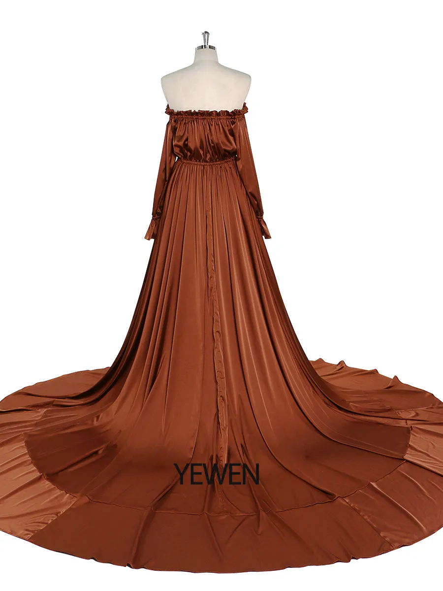 Adjustable Shoulder Full Sleeves Evening Dresses Long Beach Photography Dresses Baby Shower Dress for Pregnant Woman YEWEN YD21801