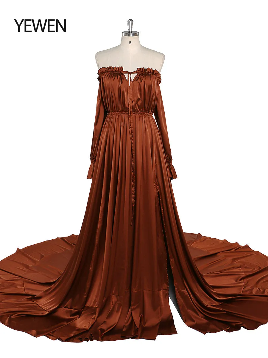 Adjustable Shoulder Full Sleeves Evening Dresses Long Beach Photography Dresses Baby Shower Dress for Pregnant Woman YEWEN YD21801