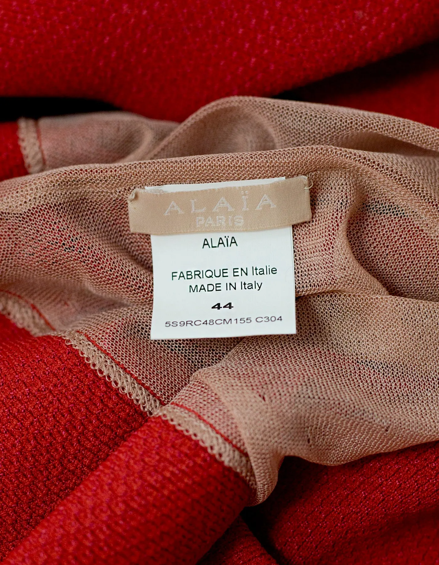 Alaia Red Fit Flare Sleeveless Zig Zag Mesh Dress sz FR 44