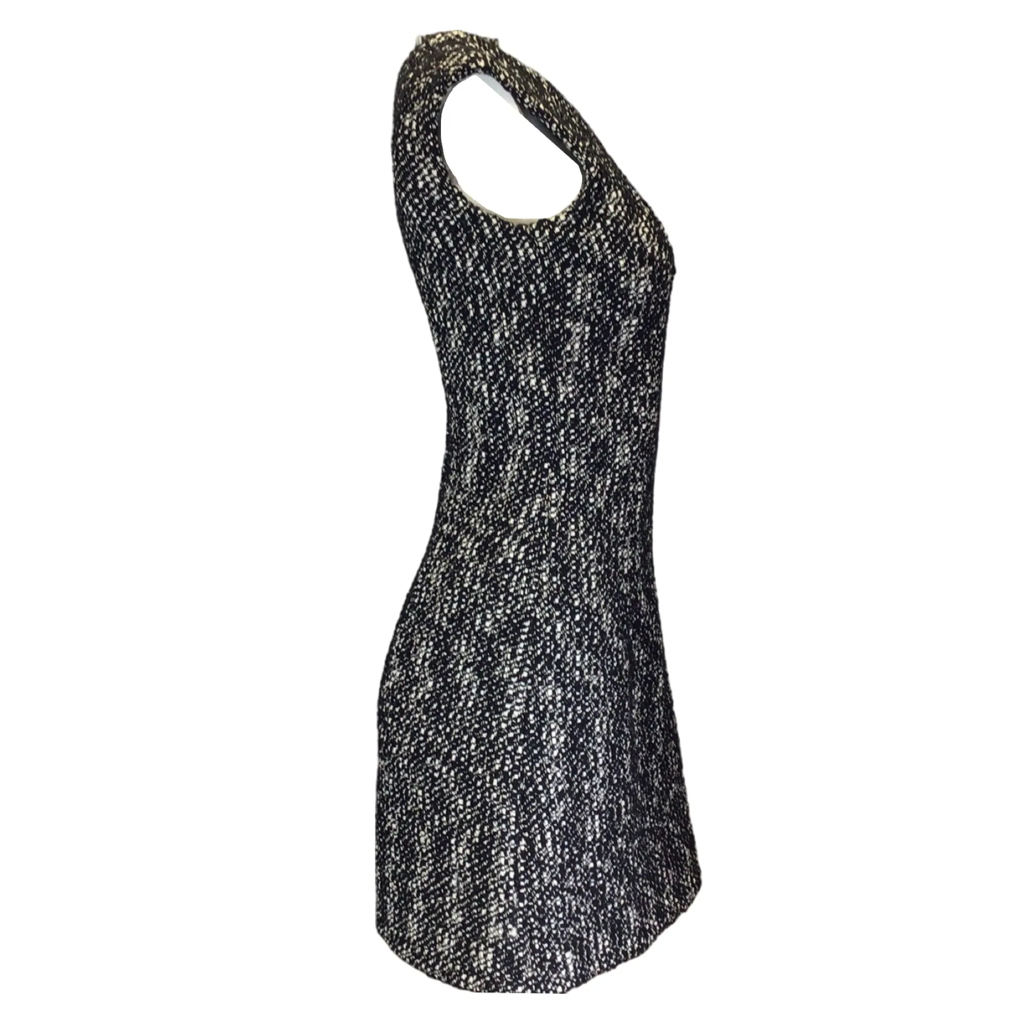 Alexander McQueen Black / White Sleeveless Boucle Tweed Mini Dress