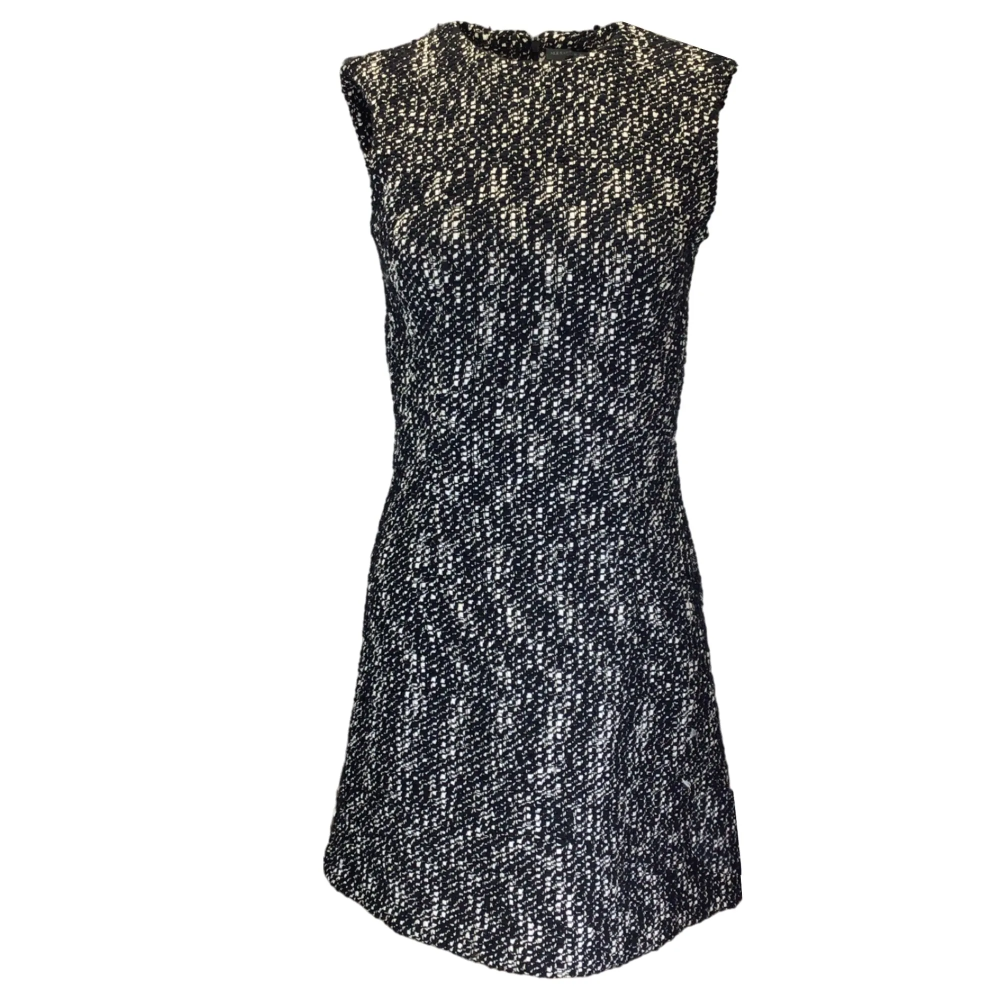 Alexander McQueen Black / White Sleeveless Boucle Tweed Mini Dress
