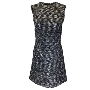 Alexander McQueen Black / White Sleeveless Boucle Tweed Mini Dress