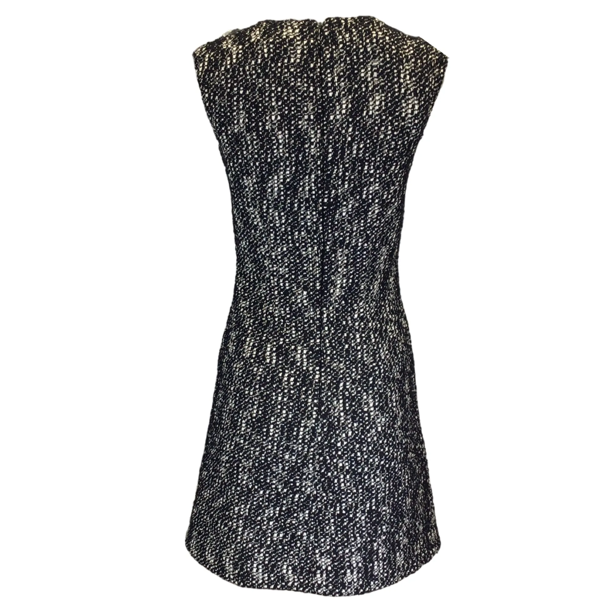 Alexander McQueen Black / White Sleeveless Boucle Tweed Mini Dress