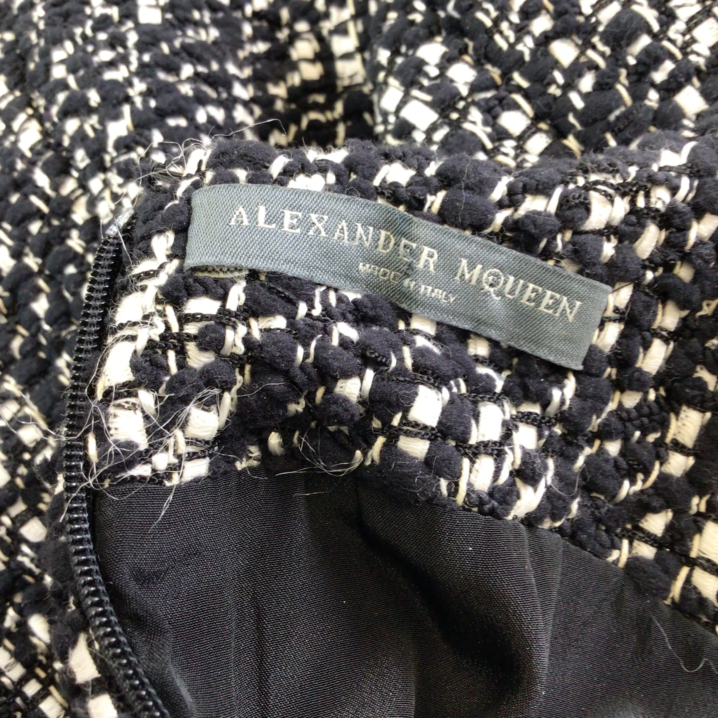 Alexander McQueen Black / White Sleeveless Boucle Tweed Mini Dress