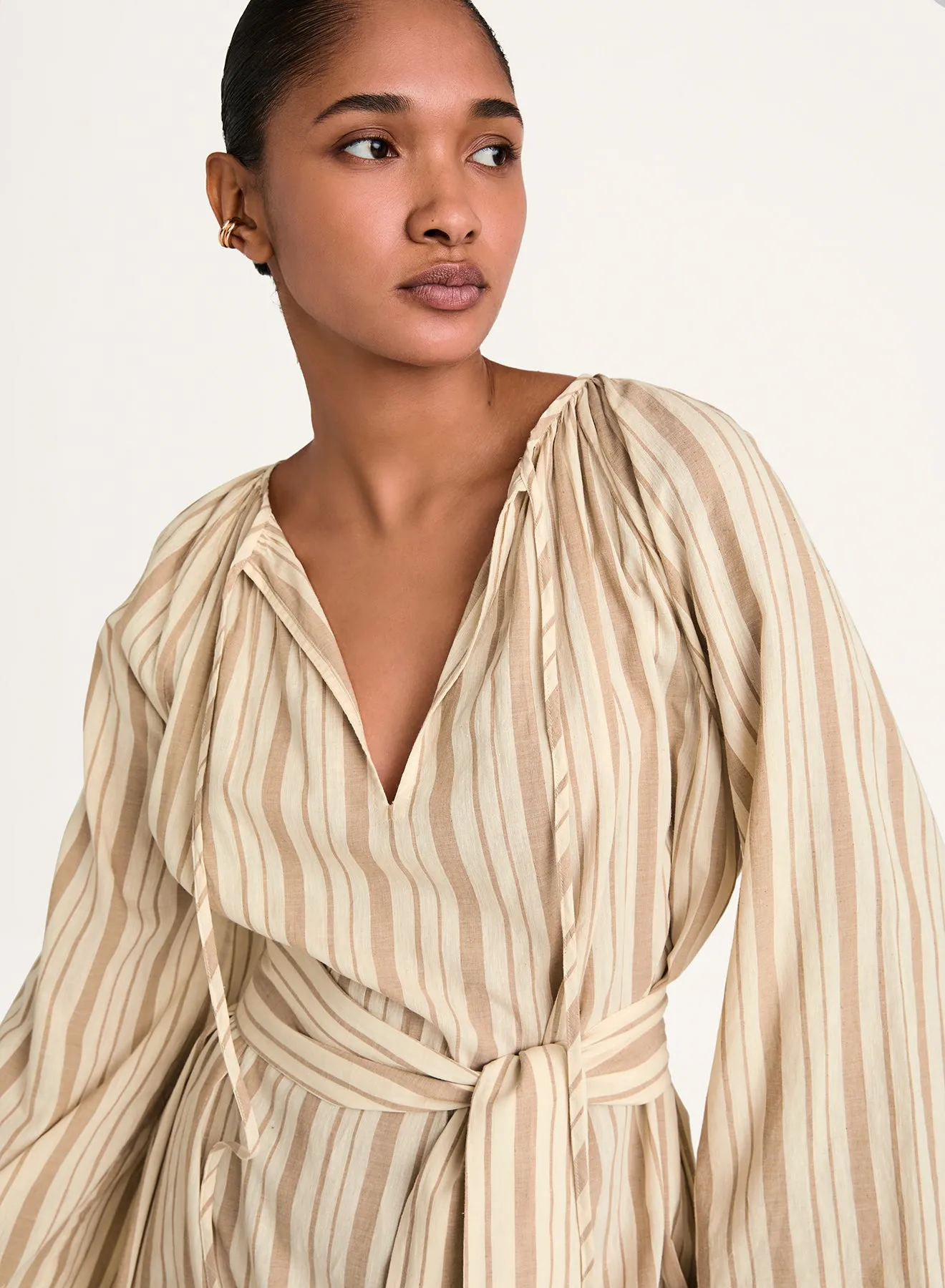 Ami Stripe Dress in Driftwood