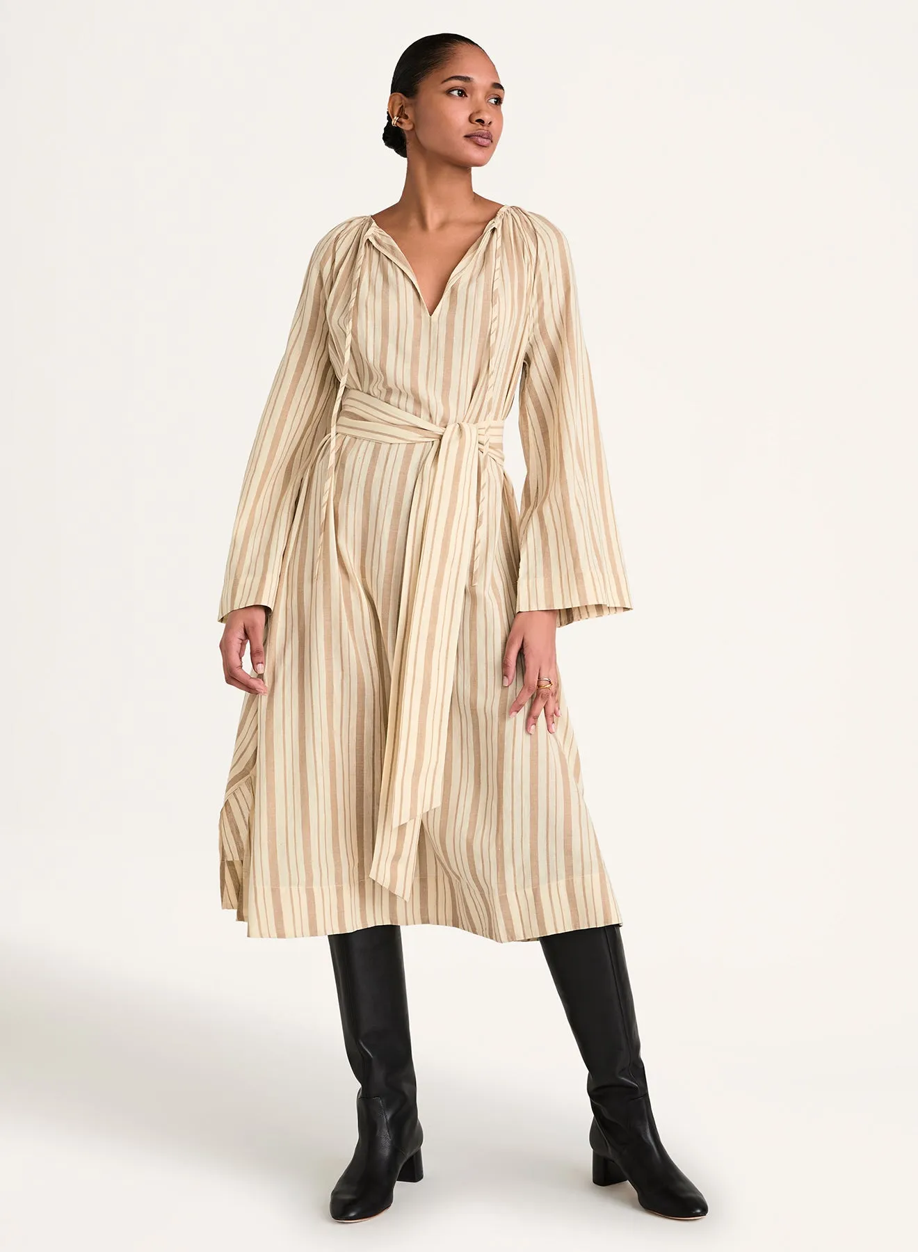 Ami Stripe Dress in Driftwood