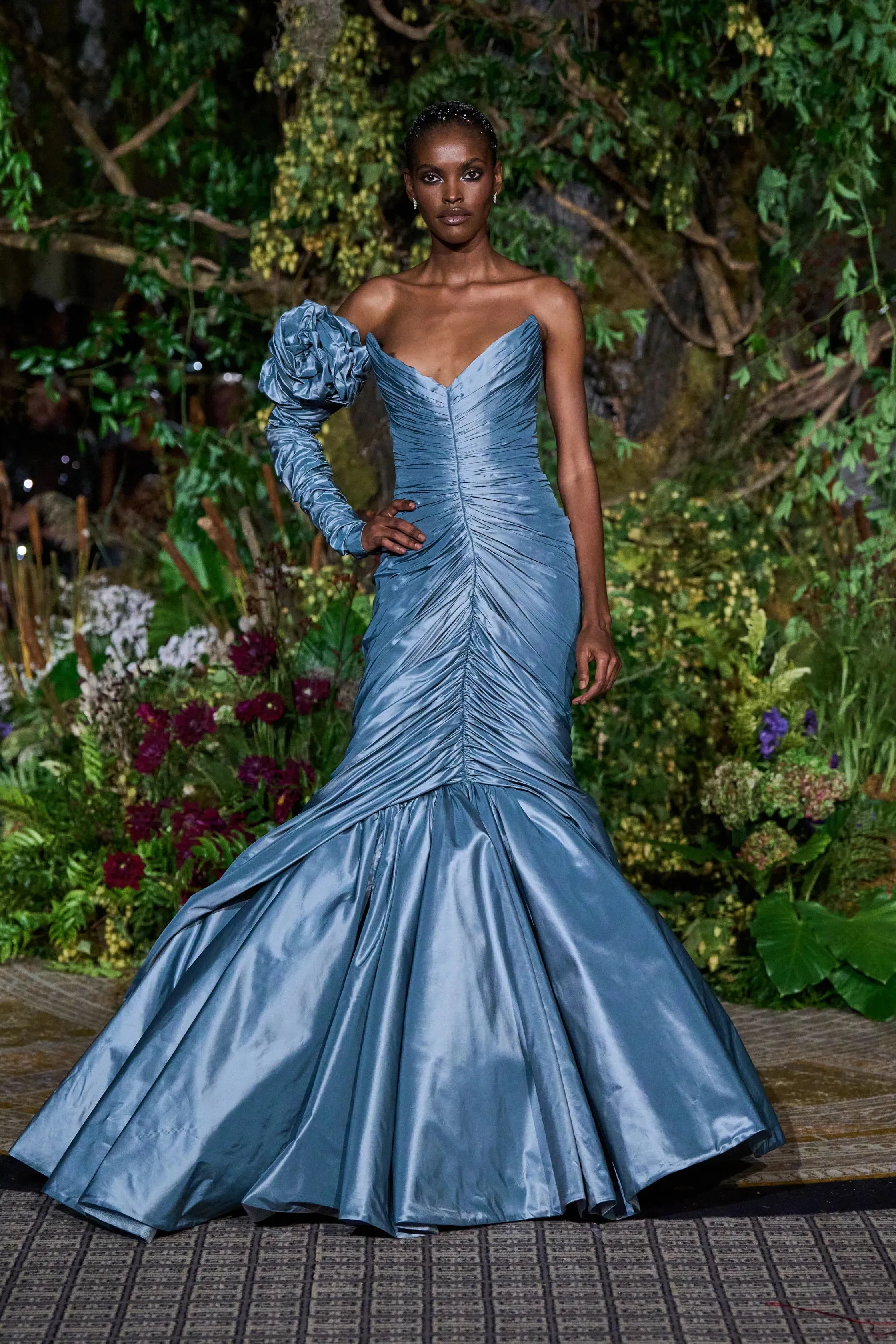 BABY BLUE TAFFETA GATHERED MERMAID GOWN