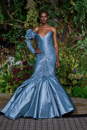 BABY BLUE TAFFETA GATHERED MERMAID GOWN