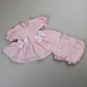 Baby Girl  Pink Dress with Bows and Bloomers