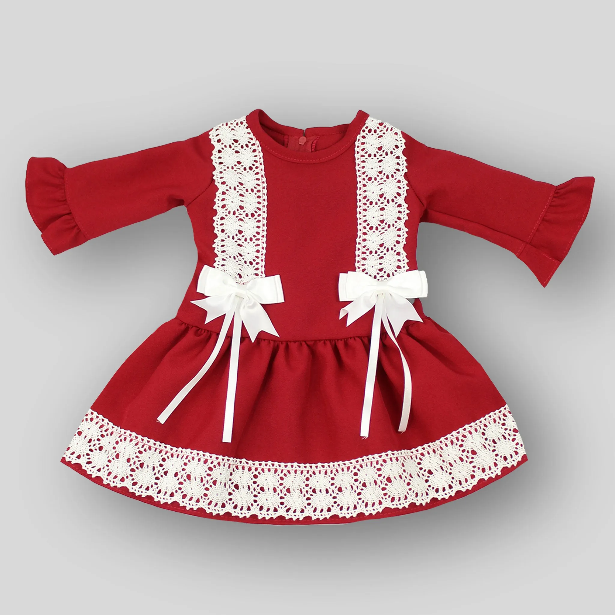 Baby Girls Dress With Bows & Lace - Red