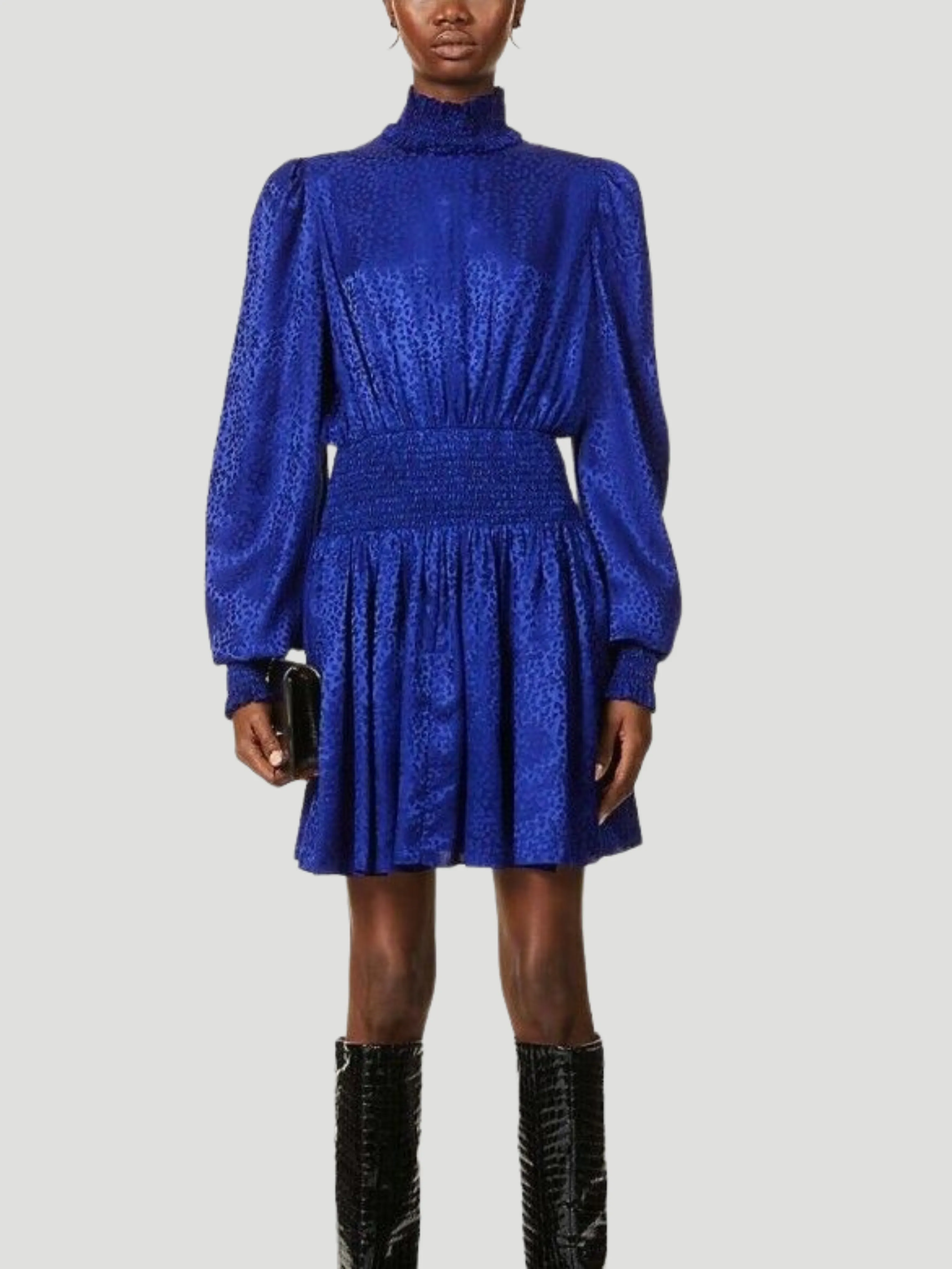 Balmain Shirred Leopard-Print Silk-Satin Jacquard Mini Dress