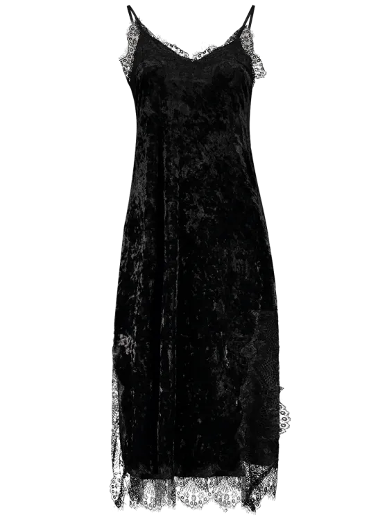 BerryBetty - Gorgeous Lace Trim Velvet Cami Dress