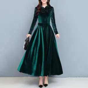 BerryBetty - High Quality Fashion Vintage Velvet Dress Winter Dresses Women Long Sleeve Evening Party Dress For Middle Age Mom Vestidos