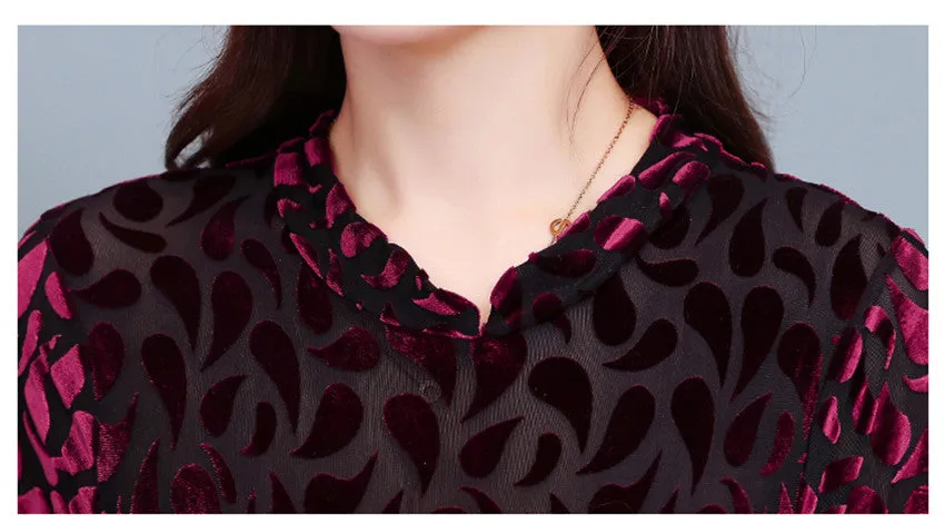 BerryBetty - High Quality Fashion Vintage Velvet Dress Winter Dresses Women Long Sleeve Evening Party Dress For Middle Age Mom Vestidos