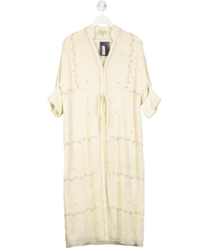 Beulah London Cream Floral Embroidered Silk Button Down Dress UK S
