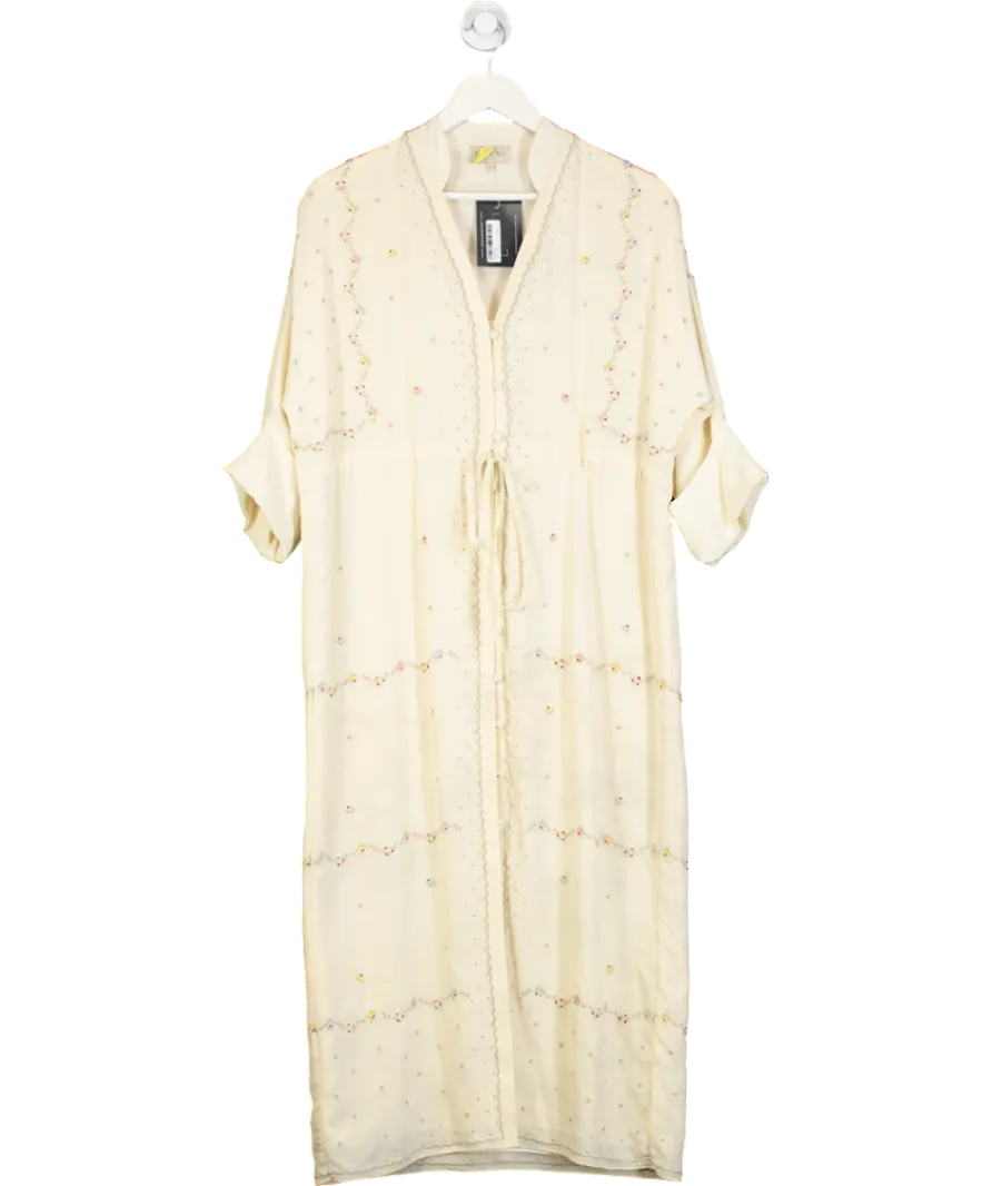 Beulah London Cream Floral Embroidered Silk Button Down Dress UK S