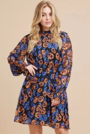 Black Chiffon Flower Print Dress