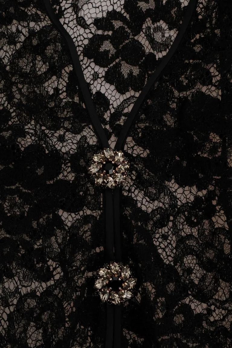 Black Floral Lace Crystal Dress