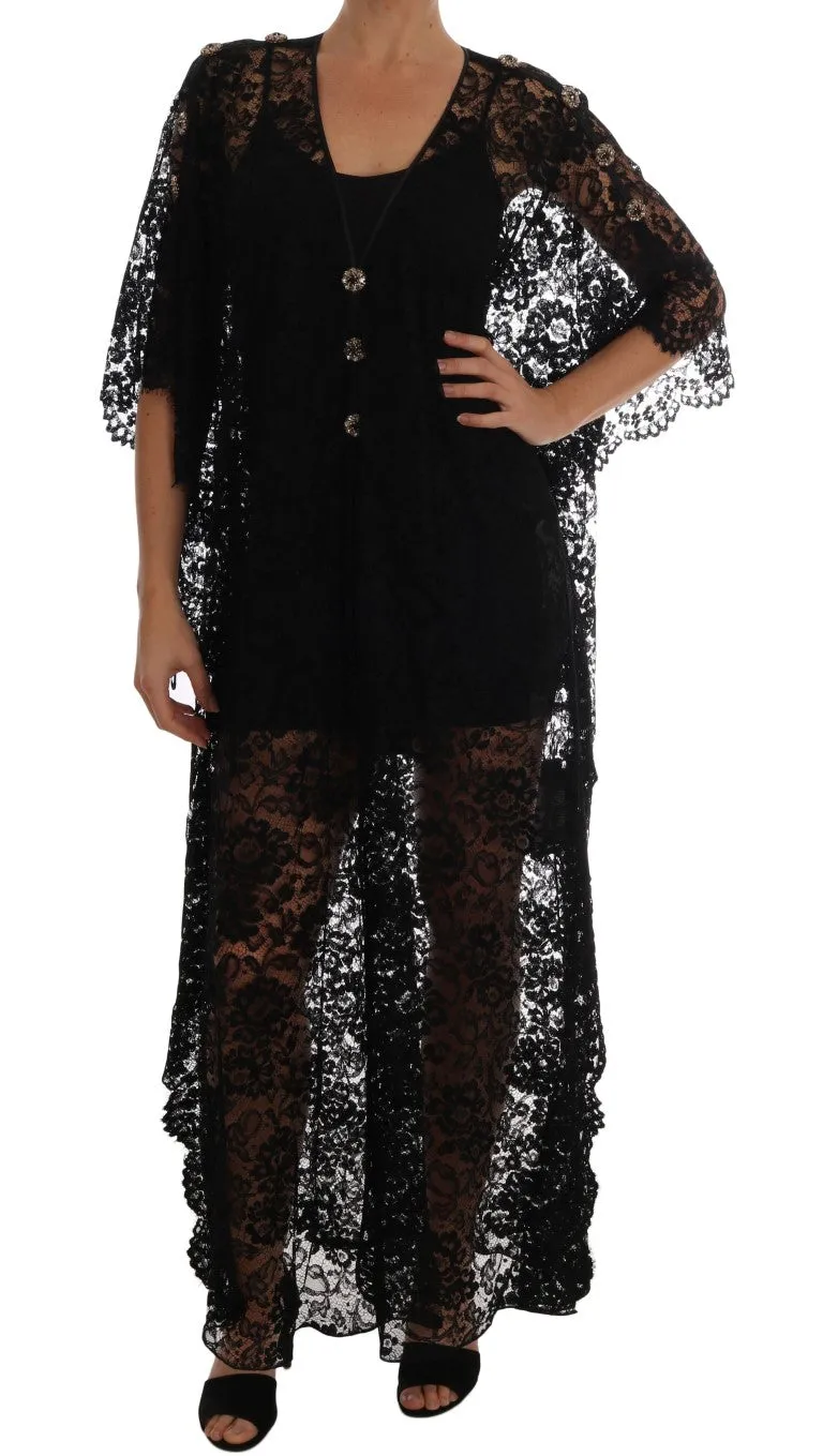 Black Floral Lace Crystal Dress
