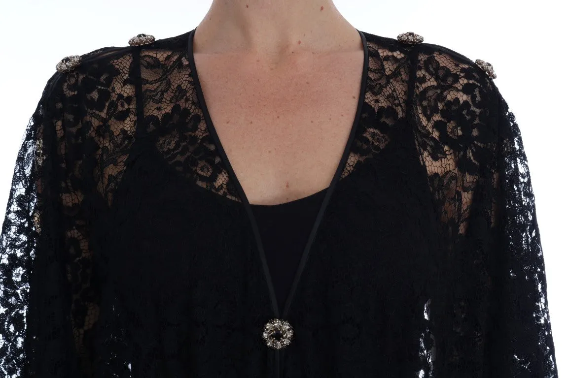 Black Floral Lace Crystal Dress